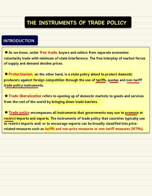 First page of Business Economics Ch 9 Unit 2 The Instrument of Trade Policy Detailed Notes By CA Hardik Manchanda