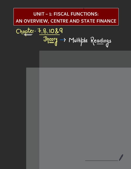 First page of Business Economics Ch 7 Unit 1 Fiscal Functions : An Overview , Center and State Finance Detailed Notes By CA Hardik Manchanda