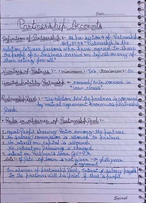 First page of Partnership Accounts handwritten Complete concept.