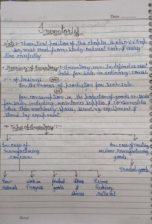 First page of Inventories Handwritten notes..