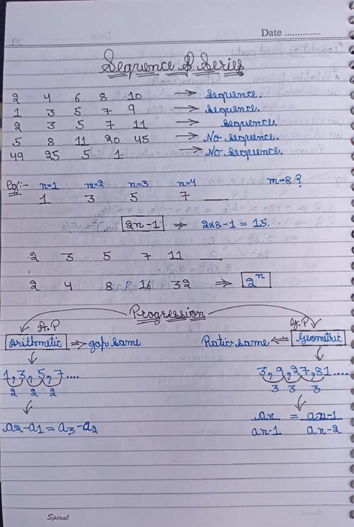 First page of Sequence and Series Notes