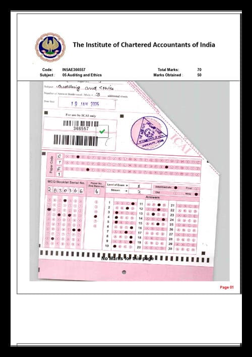First page of Audit Rankers Answersheet [ Jan 2025 ]