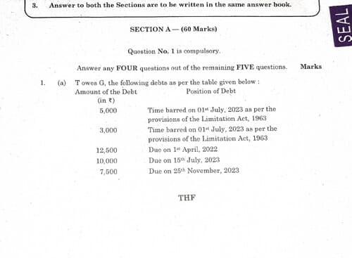 First page of Business law (PYQ) Dec 2023 ( 60 marks)