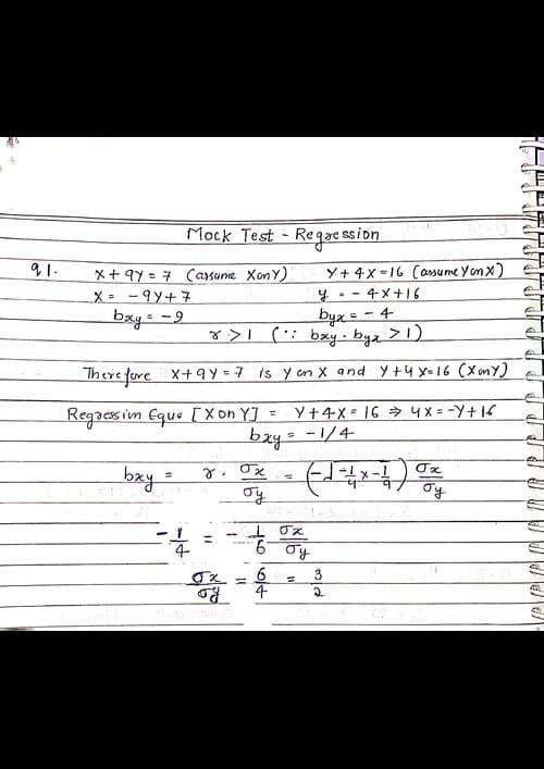 First page of Important questions for regression
