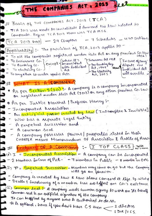 First page of THE COMPANIES ACT , 2013 QUICK REVISION NOTES #BUSINESS LAWS