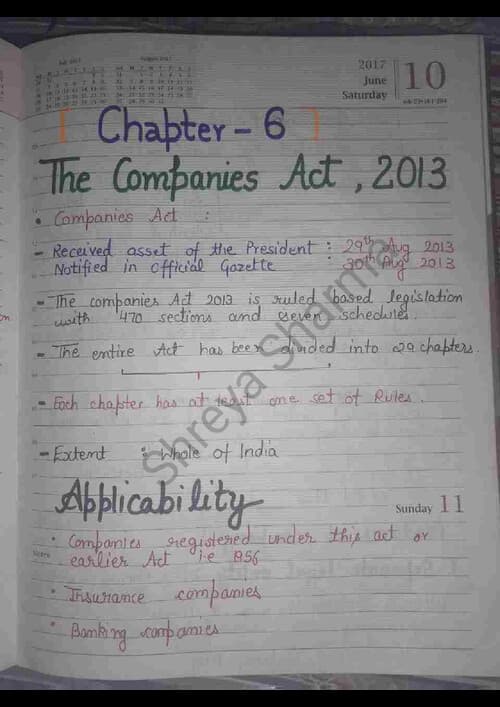 First page of Chapter 6 The Companies Act 2013 / Handwritten Notes ( Directly without any change From Icai Module.)