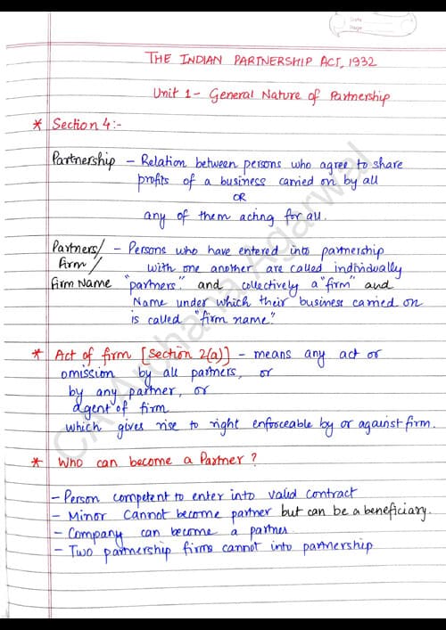 First page of The Indian Partnership Act 1932 Notes by Ca Archana Agarwal