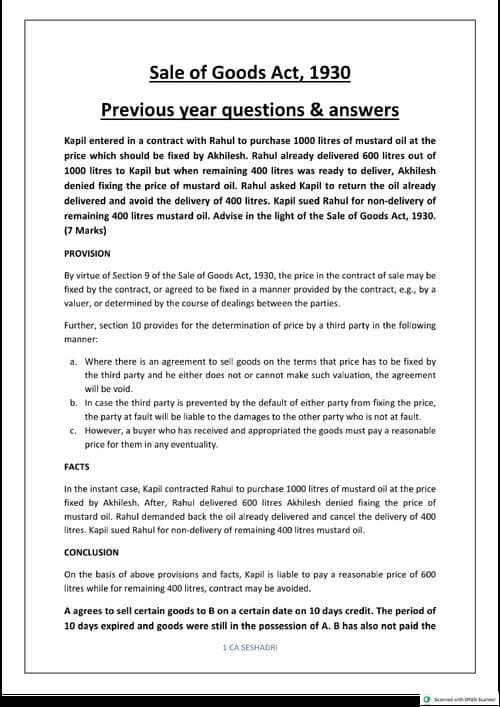 First page of SOGA previous year question Business law