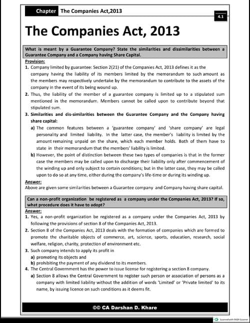 First page of Companies Act, previous year question Business law