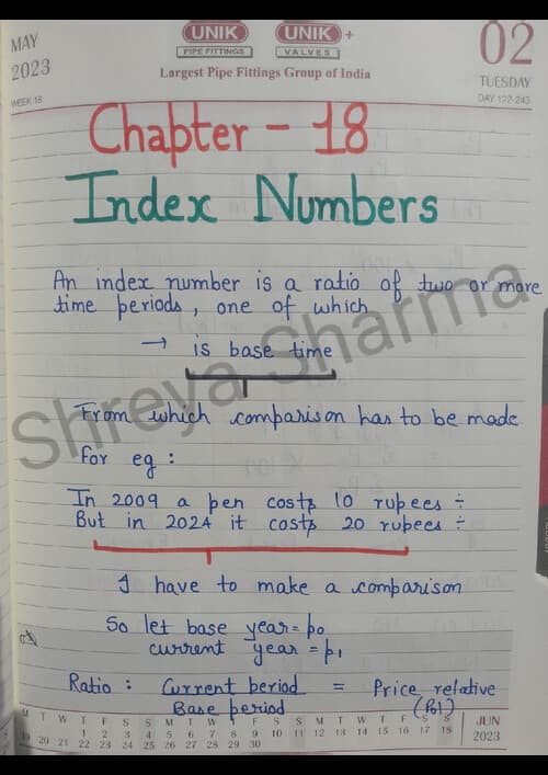 First page of Quantitative aptitude ch 18 index number handwritten notes