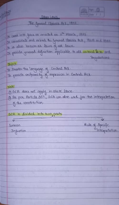 First page of The GCA 1897 handwritten and detailed notes