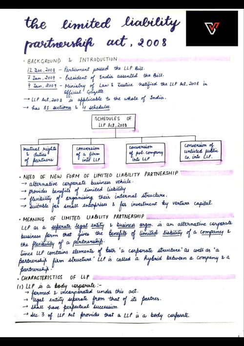 First page of LLP Handwritten notes by vishvas ca