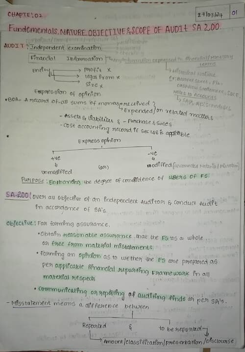 First page of Fundamentals,nature, objective and scope of Audit for ca inter