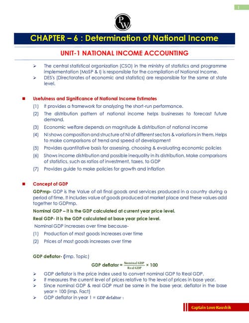 First page of National income short notes
