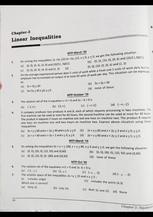 First page of QA linear inequalities past year mtp practice questions with answer key