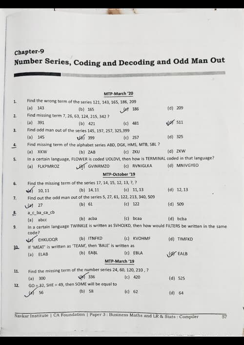 First page of QA whole logical reasoning past year mtps practice questions with answer key