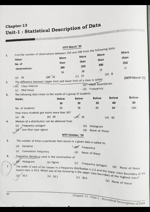 First page of QA statistical description of data and sampling past year mtp practice questions with answer key