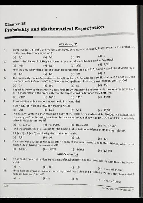 First page of QA probability past year mtp practice questions with answer key