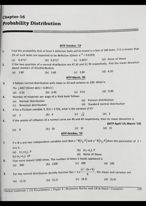 First page of QA probability distribution past year mtp practice questions with answer key