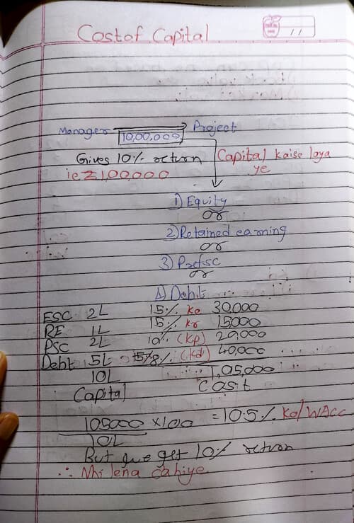 First page of Cost of capital formula and imp sums