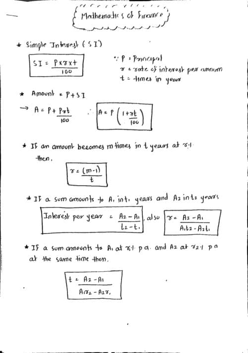 First page of Quantitative aptitude Mathematics of finance formula sheet