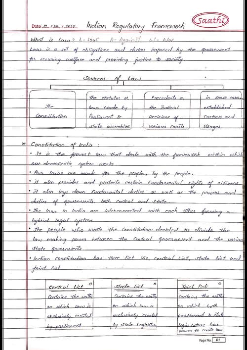 First page of Indian Regulatory Framework