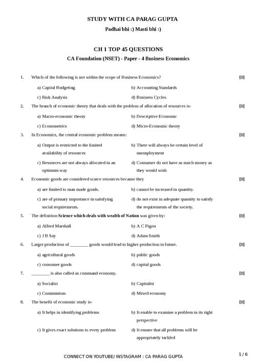 First page of Economics ch 1 top 45 Question