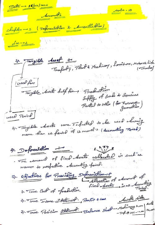 First page of CA foundation ACCOUNTS CH-05 DEPRECIATION &AMORTISATION CTC CLASSES BY NOTES