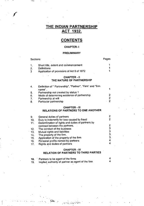 First page of Indian Partnership Act ,1932 . Bare Act