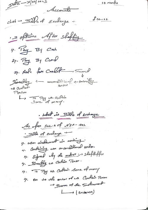 First page of CA Foundation Account CH=06 Bills of exchange CTC Classes by notes