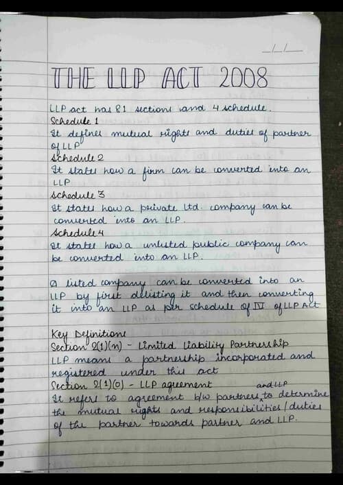 First page of #HANDWRITTEN NOTES THE LLP ACT 2008
