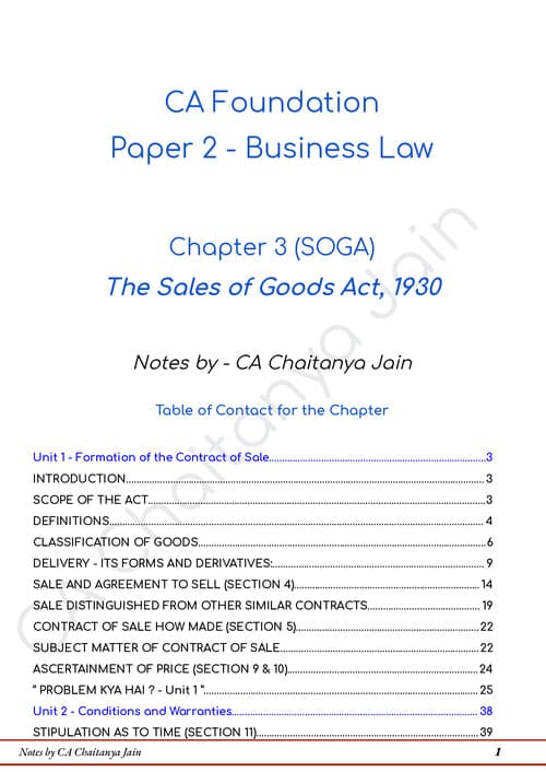 First page of Questions and revision notes of company's act 2013 by Chaitanya Jain sir
