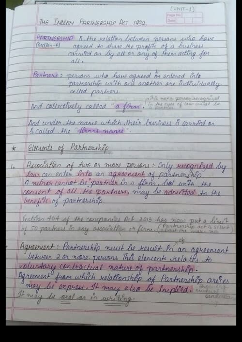 First page of Handwritten colourful notes of BUSINESS LAW