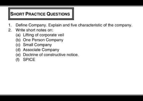 First page of Company law previous year questions