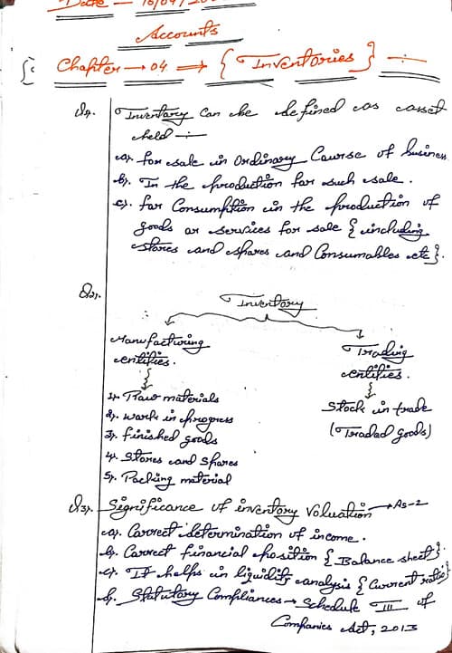 First page of Account Ch=04 Inventory CTC Classes by notes