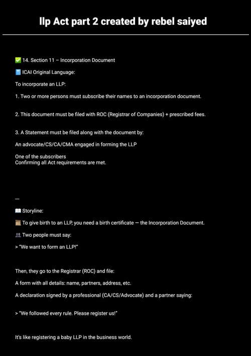 First page of Llp Act part 2 I can include: ICAI Original Definitions Story-style explanation Tricks & memory keys
