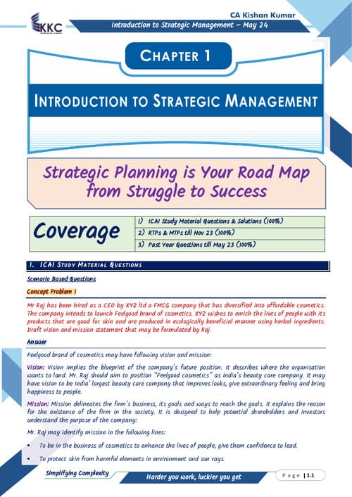 First page of STRATEGIC MANAGEMENT CHAPTER 1 BY CA KISHAN KUMAR SIR