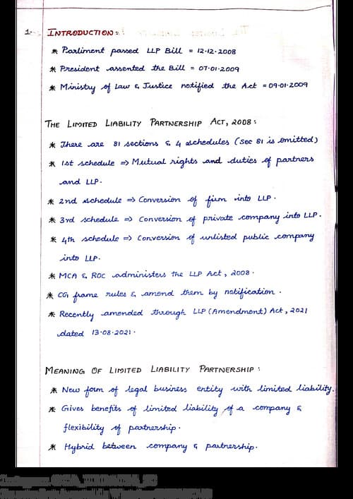 First page of LLP handwritten notes