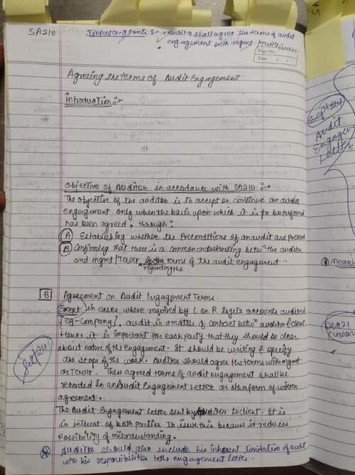 First page of CA audit notes Ch-11 ( ETHICS AND TERMS OF AUDIT ENGAGEMENT ) SA 210 By Rishabh Jain