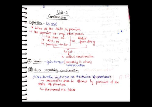 First page of CA FOUNDATION INDIAN CONTRACT ACT 1872 UNIT 2 HANDWRITTEN NOTES ( DETAILED)