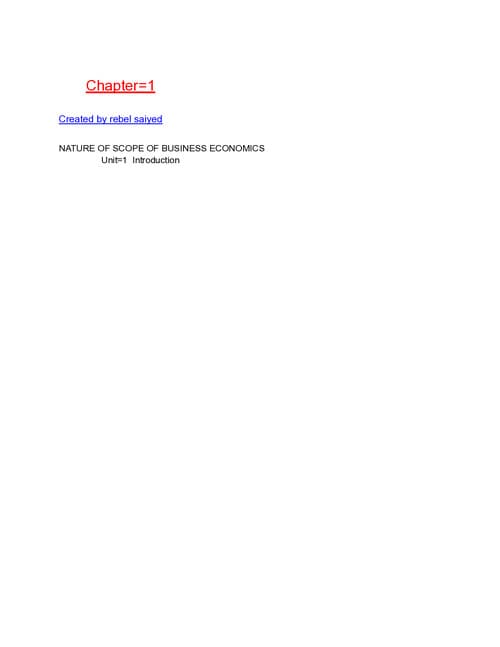 First page of "Hi guys! Maine kuch naya try kiya Economics me — ek alag andaaz, ek alag soch... Chapter 1: Nature & Scope of Business Economics – Unit 1 Introduction
