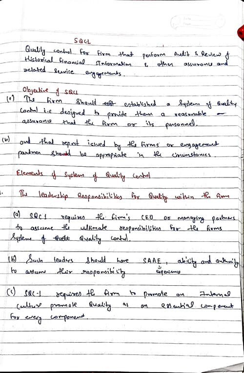 First page of SQC 1 , Handwritten notes