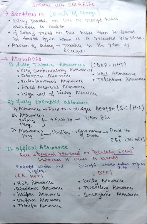 First page of "BOOST YOUR STUDY"with these handwritten notes of income underwear salaries with all the amended till September 2025 examination