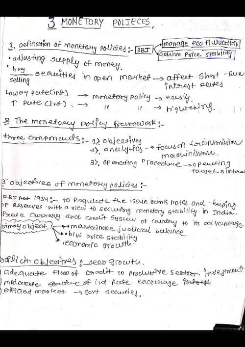 First page of Monetary policy ch 8 unit 3 details rivision notes