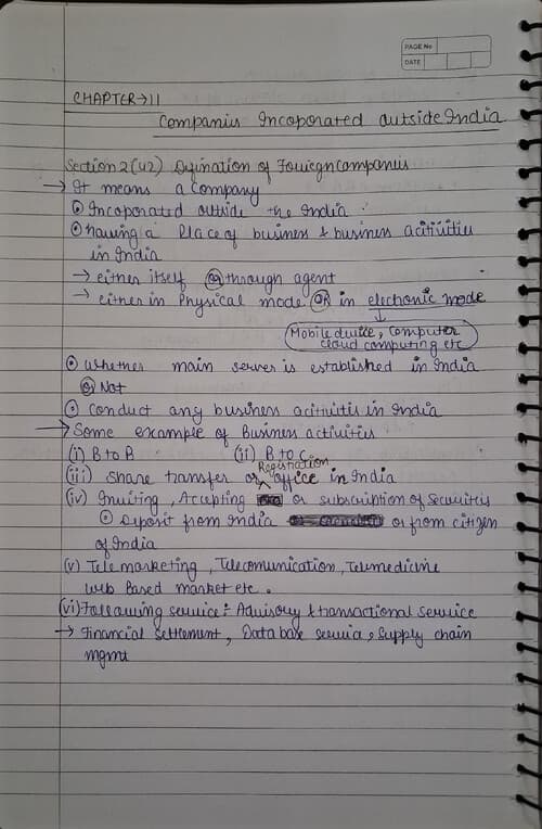 First page of Chapter 11 foriegn companies Handwritten notes