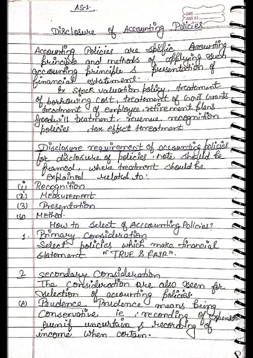 First page of Accounting standards handwriting notes