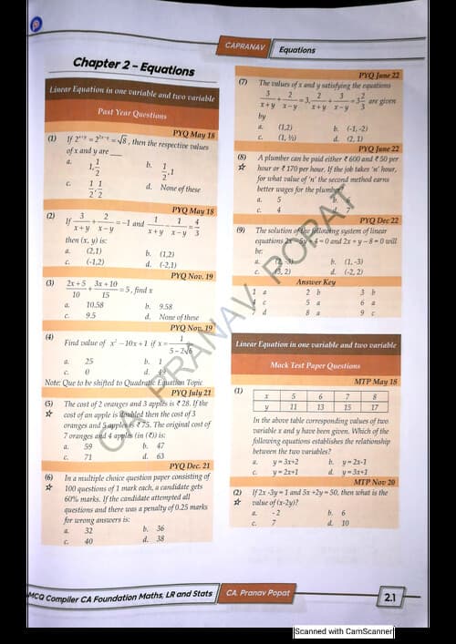 First page of Quantitative aptitude ch 1 to 8 chapter wise pyqs by CA Pranav popat sir