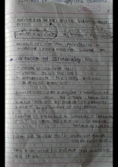First page of Contact of indemnity and guarantee