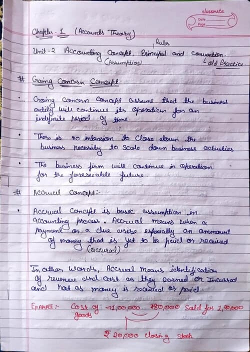 First page of Unit 2: all accounting concepts, principles and convention (ACCOUNT THEORY)