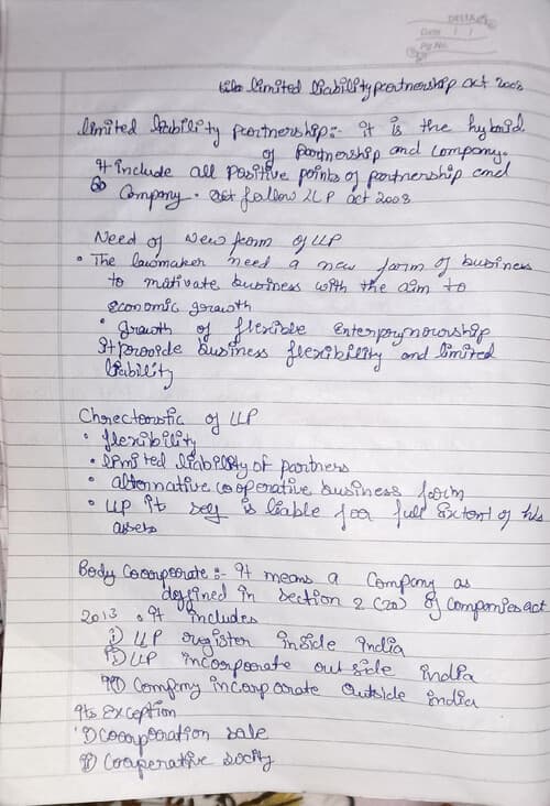 First page of CA foundation notes limited liability partnership act 2008